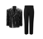 Black suit with white embellishments on a white background