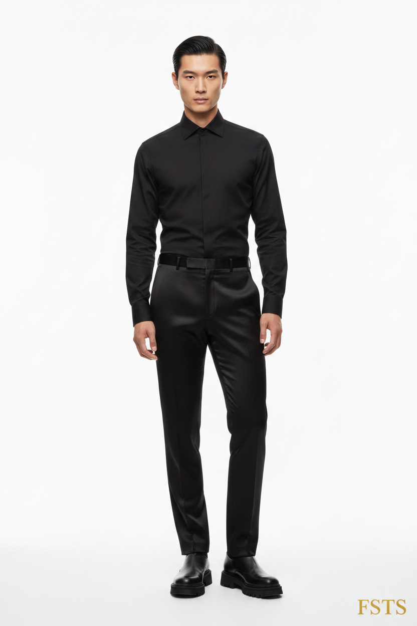 Black Satin Pants - All Black White