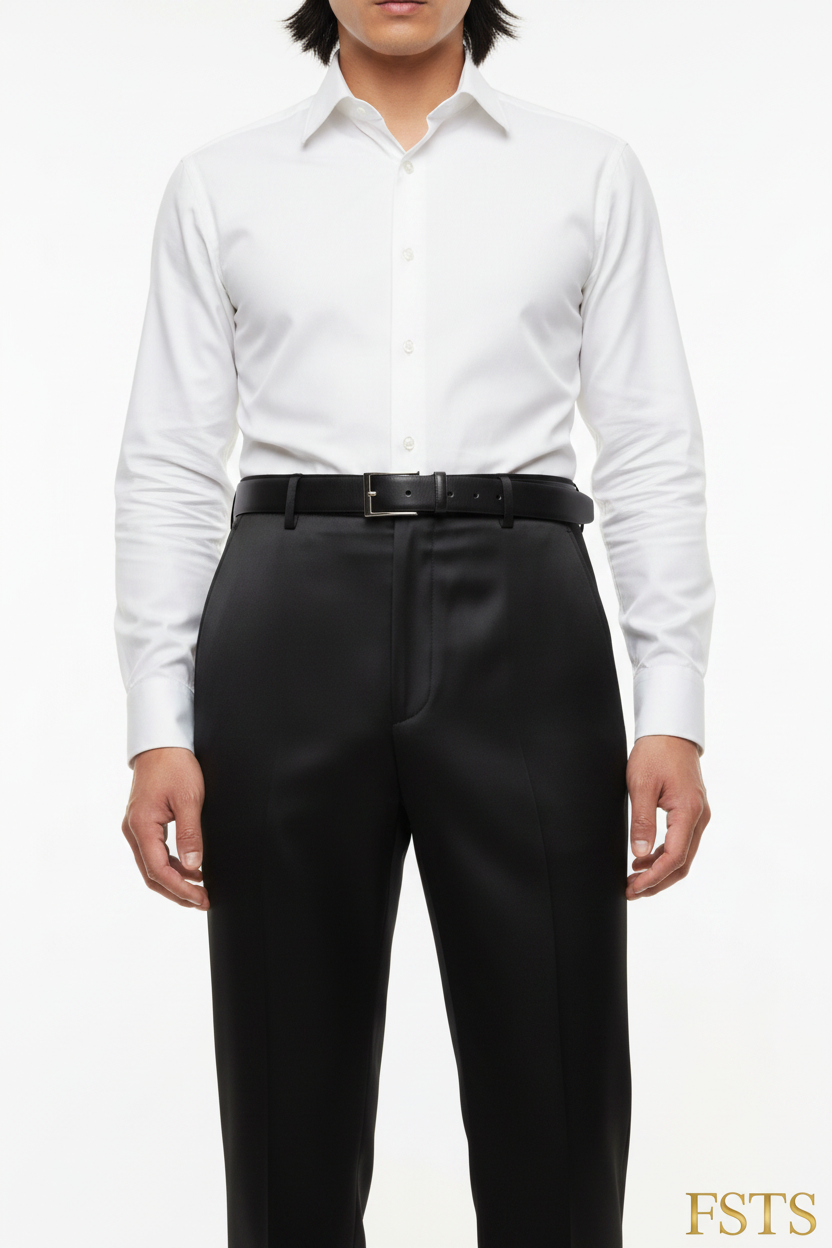 Black Satin Pants - Detail White