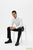 Black Satin Pants - Seated White