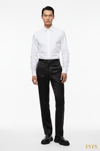 Black Satin Pants - Standing White