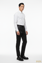 Black Satin Pants - Three Quarter White