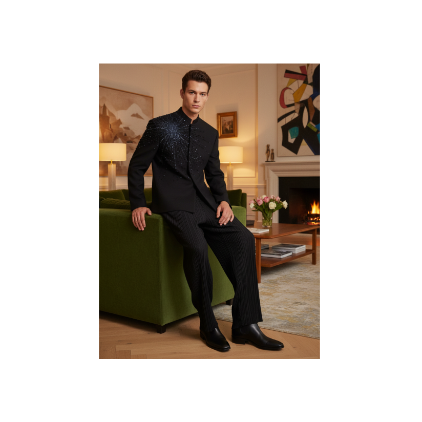 Blue Pleated Men's Set - Living Room