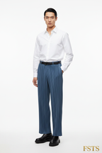 Blue Pleated Pants - Belt Natural Waist