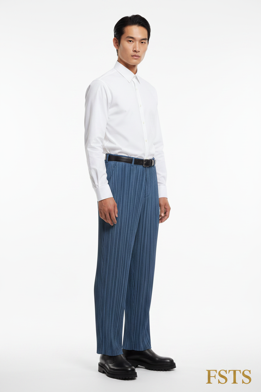 Blue Pleated Pants - Detail Belt