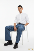 Blue Pleated Pants - Seated White Belt