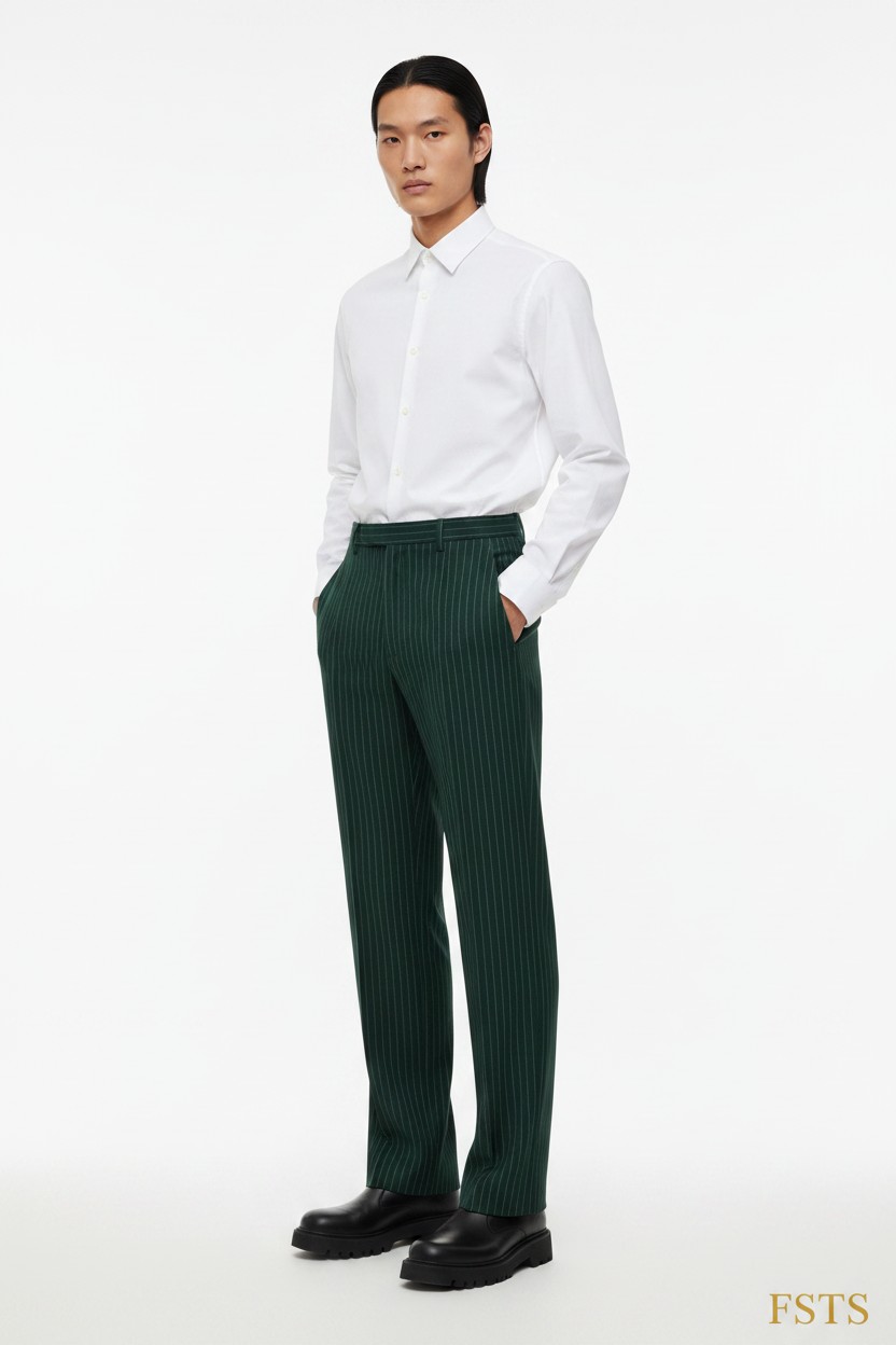 Green Pinstripe Pants - Three Quarter