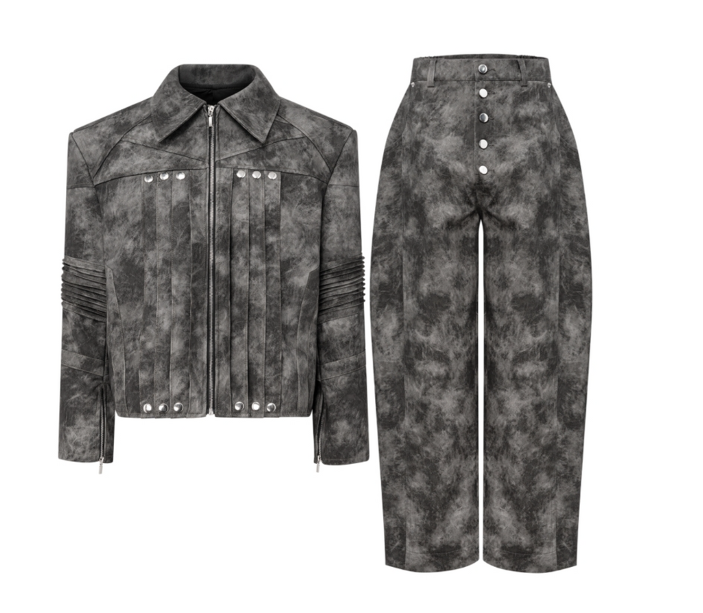 FSTS™ Distressed Camo Grommet Jacket Set | Washed Canvas | Streetwear Luxury