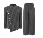 FSTS™ Charcoal Asymmetric Diagonal Button Suit | Korean Wool Blend | Avant-Garde