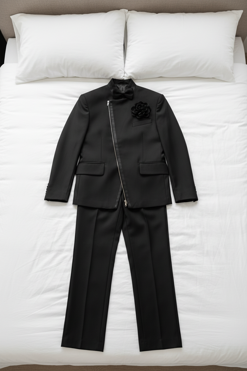 FSTS Black Satin Set - Bed Flatlay