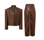 FSTS™ Cognac Stud Leather Suit | Embossed Leather | Silver Studs