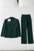 FSTS Dark Green Pleated Set - Bed Flatlay