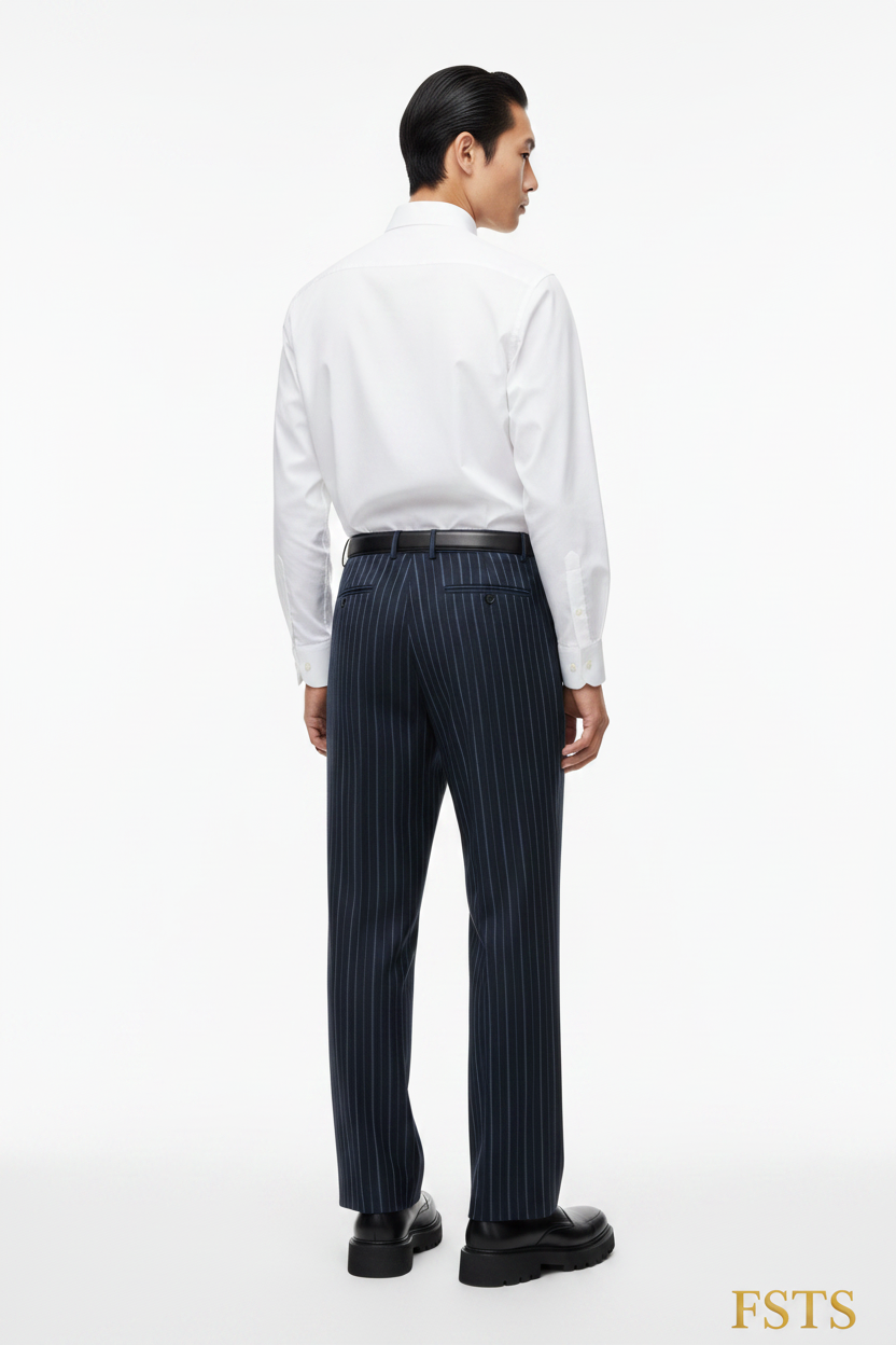 Navy Pinstripe - Back View White
