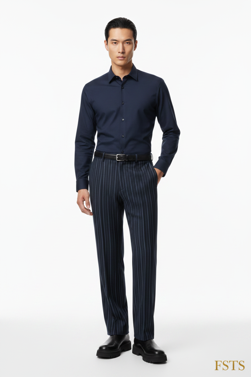 Navy Pinstripe - Navy Shirt White