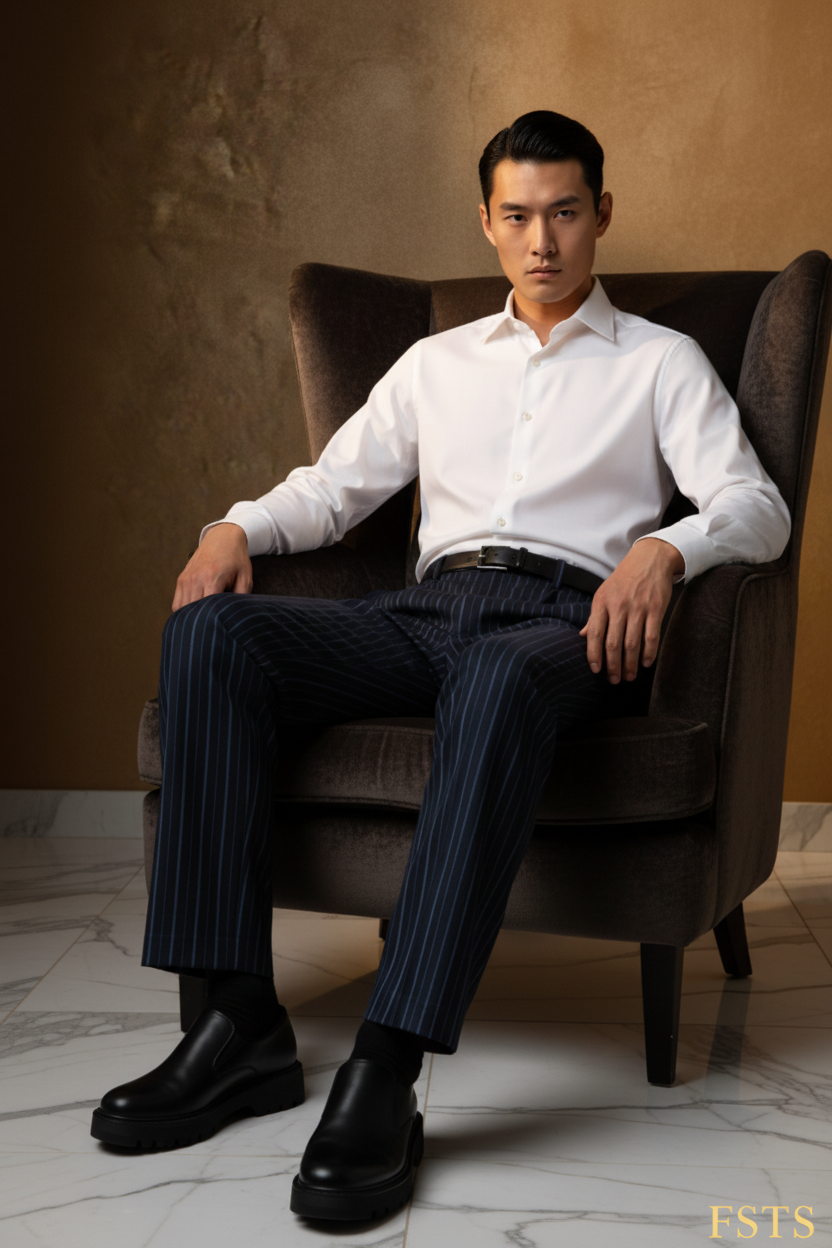 Navy Pinstripe - Seated Dark