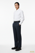 Navy Pinstripe - Three Quarter White