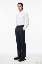 Navy Pinstripe - Three Quarter White