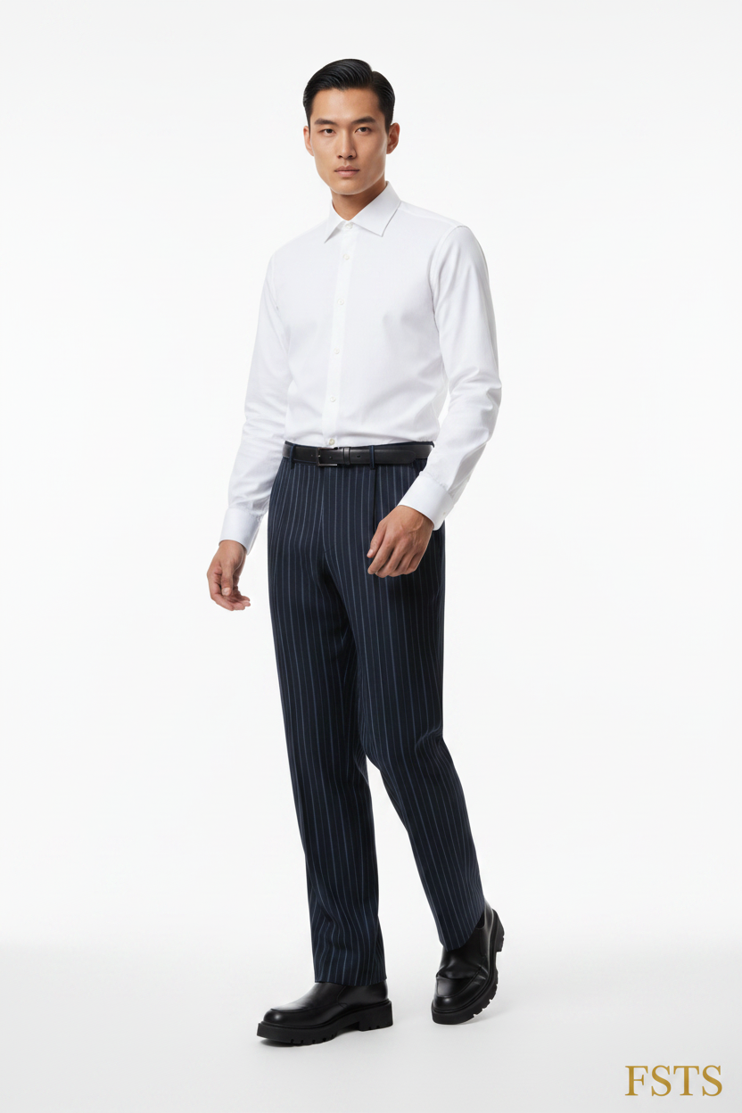 Navy Pinstripe - Walking White