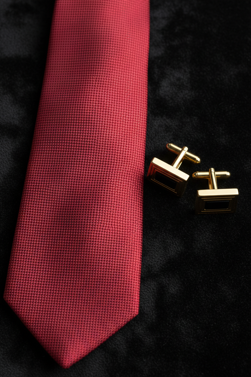 Red Silk Tie Flat Lay