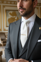 White Silk Tie on Suit